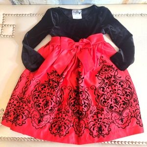 Rare Editions Red & Black Velveteen Formal Dress 3T
